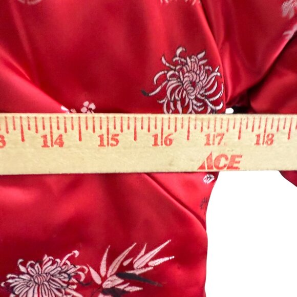 VTG Moon Rabbit Padded Cheongsam Quilted Jacquard Jacket 4 Red Floral Print - Picture 9 of 13
